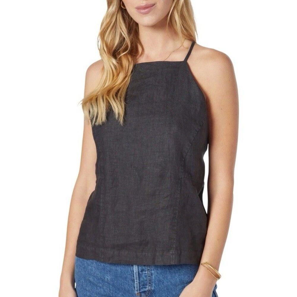 NWT Joie Rimina Halter Square Neck Top 100% Linen Caviar - Size Small